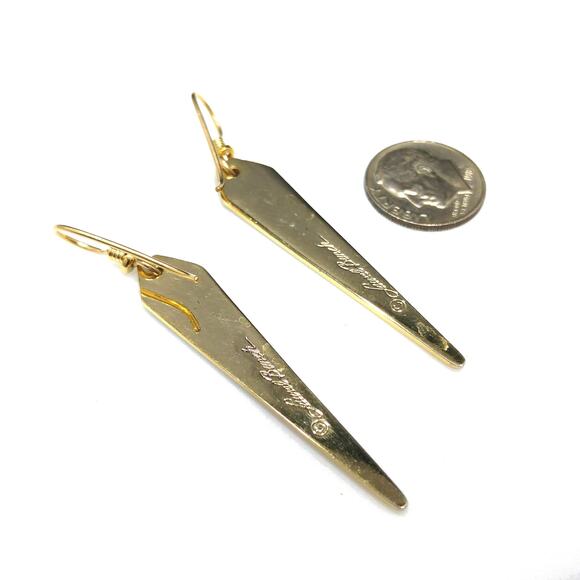 Laurel Burch Long Blue Enamel Earrings Gold Plated Cloisonné Dangle 1980s - Picture 8 of 10